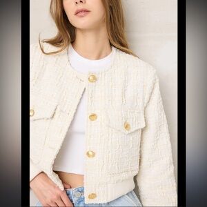 Blank NYC Detox Diet Bomber Jacket XS Cream tweed